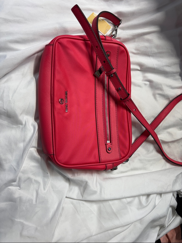 Michael Kors Geranium Jet Set Charm Crossbody Bag Purse With Silver Hardware
